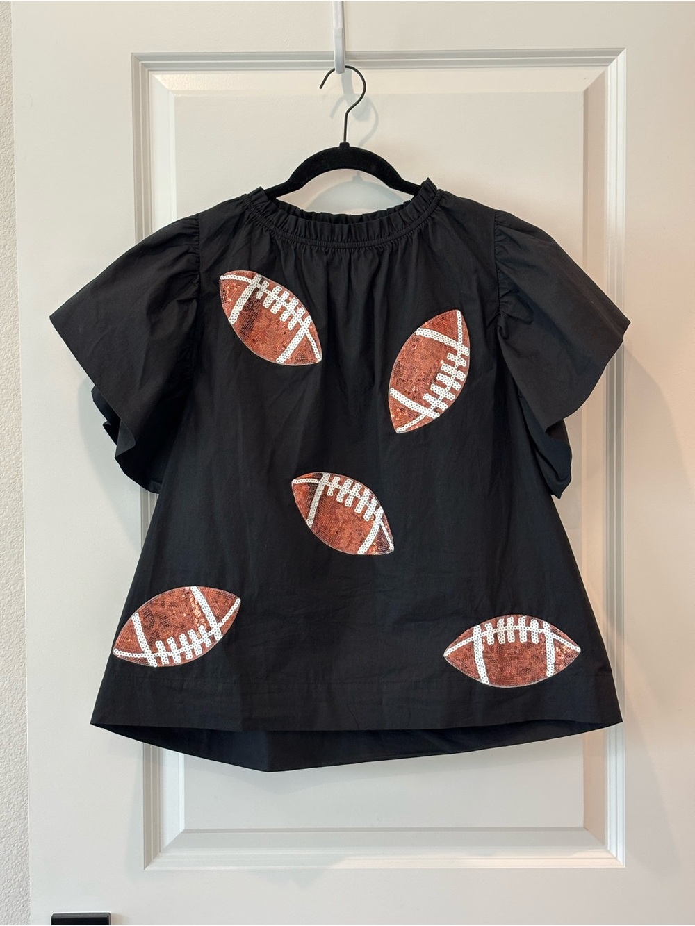 ODDY Black Short Sleeve Top with Football Appliqués